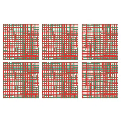 Vietri Papersoft Napkins Plaid Green & Red Cocktail Napkins (pack Of 20) - Set Of 6