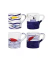 Vietri Pesce Pazzo Assorted Mugs, Set Of 4 In Blue