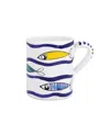 Vietri Pesce Pazzo Multicolor Swimming Fish Mug In Blue