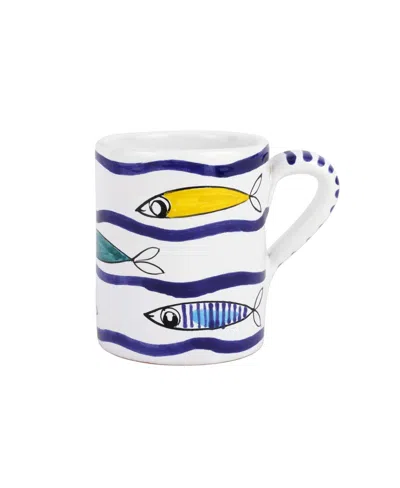 Vietri Pesce Pazzo Multicolor Swimming Fish Mug In Blue
