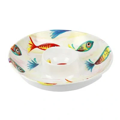 Vietri Pesci Colorati Chips And Dip Platter In Blue;white;red