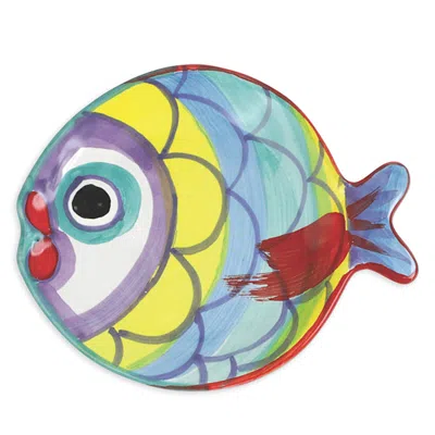 Vietri Pesci Colorati Figural Fish Canape Plate In Yellow