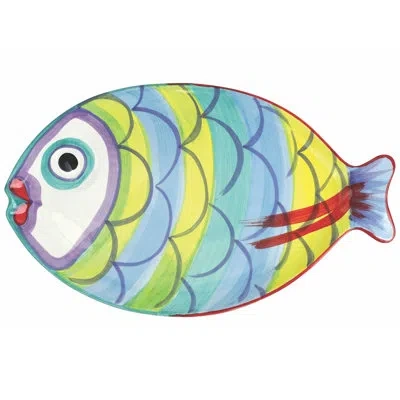 Vietri Pesci Colorati Figural Fish Platter In Blue;green;yellow
