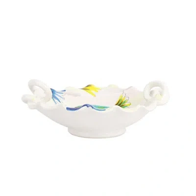 Vietri Pesci Colorati Handled Scallop Bowl In Blue;white;yellow