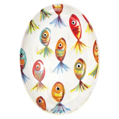 Vietri Pesci Colorati Oval Platter In White;orange