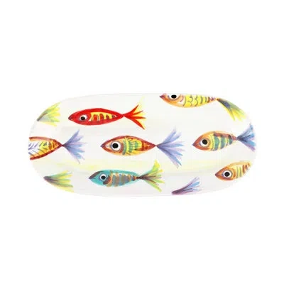 Vietri Pesci Colorati Small Oval Platter In Ivory,yellow,red