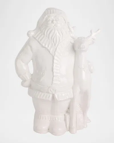 Vietri Pietra Natale Figural Santa With Deer Christmas Decor In White
