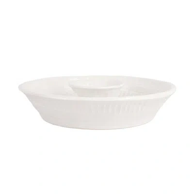Vietri Pietra Serena Italian Stoneware Chips And Dip Platter In White
