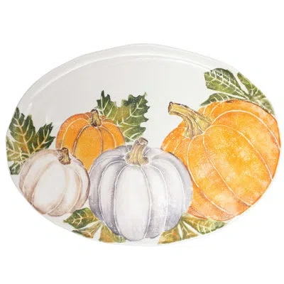 Vietri Pumpkins Large Oval Platter With Assorted Pumpkins In White;green;gray;orange