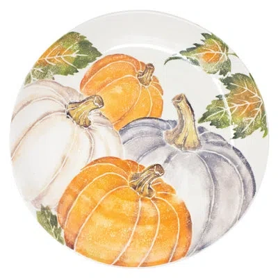 Vietri Pumpkins Large Serving Bowl W/ Assorted Pumpkins In Orange