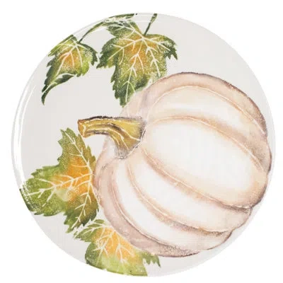 Vietri Pumpkins Round Platter With Pumpkin In White;green;gray