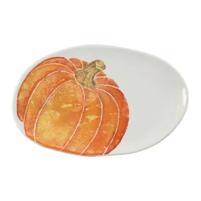 Vietri Pumpkins Small Oval Platter With Pumpkin In White;orange