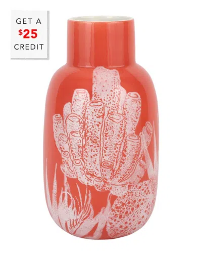 Vietri Reef Coral Fluted Vase With $25 Credit In Red
