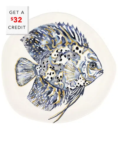 Vietri Reef Discus Fish Oblong Round Platter With $32 Credit