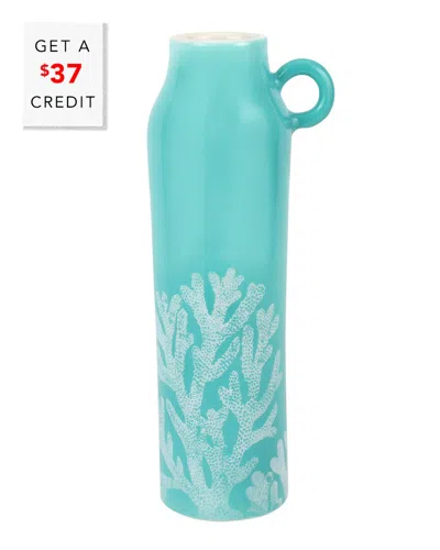 Vietri Reef Medium Tall Handled Vase With $37 Credit In Blue