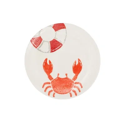 Vietri Riviera Crab Salad Plate In White,red,orange
