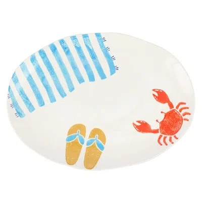 Vietri Riviera Medium Oval Platter In Ivory,blue,red