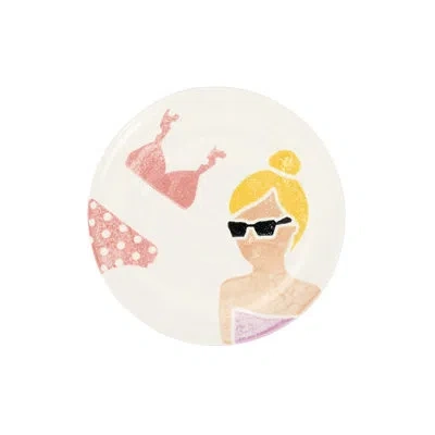 Vietri Riviera Pink Bikini Salad Plate In White,yellow,pink