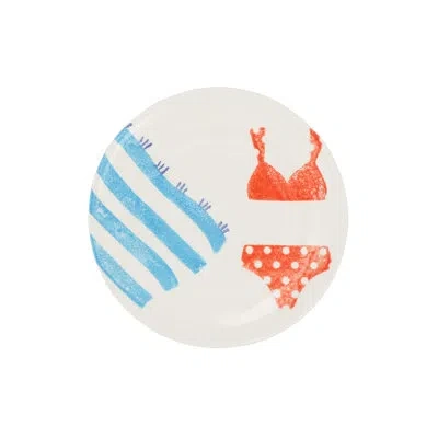 Vietri Riviera Red Bikini Salad Plate In Blue,white,orange