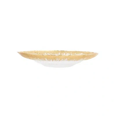 Vietri Rufolo Glass Gold Brushstroke Medium Shallow Bowl In White;gold