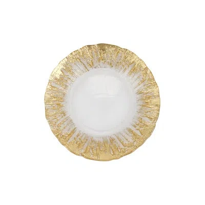 Vietri Rufolo Glass Gold Brushstroke Salad Plate In White;gold