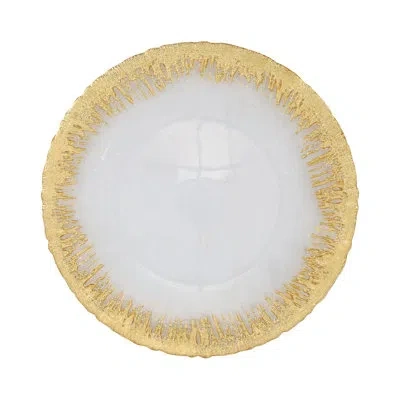 Vietri Rufolo Glass Gold Brushstroke Service Plate/charger In White;gold