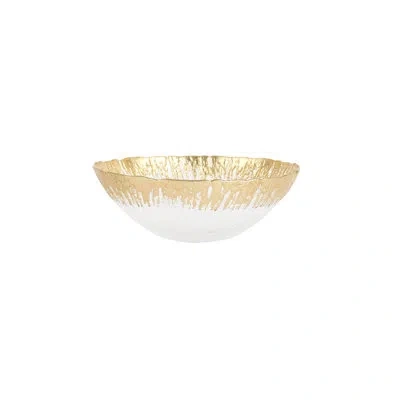 Vietri Rufolo Glass Gold Brushstroke Small Bowl In White;gold