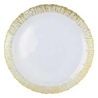 Vietri Rufolo Glass Gold Round Platter In White;gold