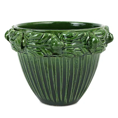 Vietri Rustic Garden Acanthus Leaf Small Cachepot In Green