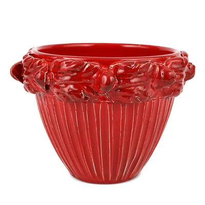 Vietri Rustic Garden Acanthus Leaf Small Cachepot In Red