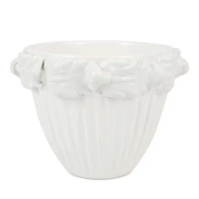 Vietri Rustic Garden Acanthus Leaf Small Cachepot In White