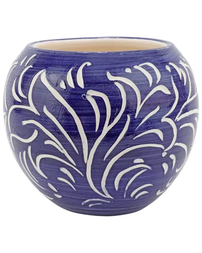 Vietri Rustic Garden Blue Scroll Small Round Planter
