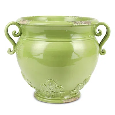 Vietri Rustic Garden Linen Basil Round Planter In Green