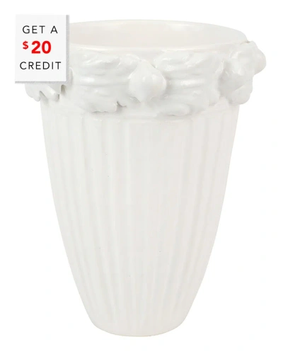 Vietri Rustic Garden White Acanthus Leaf Tall Cachepot With $20 Credit