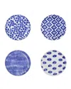 Vietri Santorini Assorted 4-piece Cocktail Plates Set In Blue