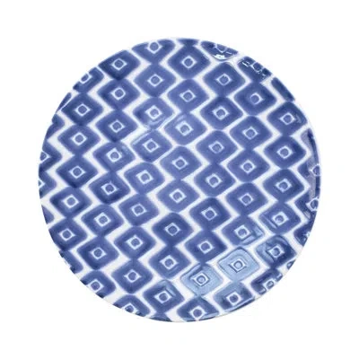 Vietri Santorini Diamond Dinner Plate In Blue;white