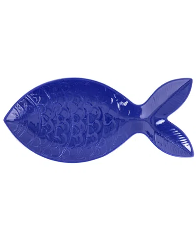 Vietri Santorini Large Cobalt Figural Fish Platter In Blue