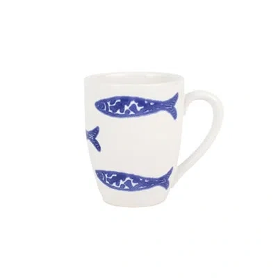 Vietri Santorini Minnows Mug In White,blue