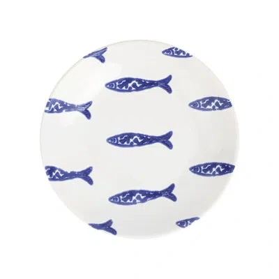 Vietri Santorini Minnows Pasta Bowl In Blue;white
