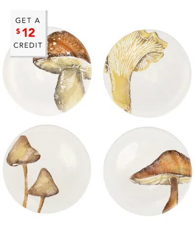 Vietri Autunno Set Of 4 Assorted Mushroom Canape Plates