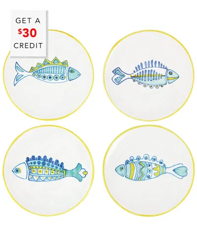Vietri Set Of 4 Elba's Fish Assorted Fish Salad Plates With $30 Credit