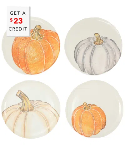Vietri Set Of 4 Pumpkins Assorted Salad Plates With $23 Credit In White