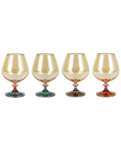 Vietri Set Of 4 Regalia Deco Assorted Brandy Snifters In Gold