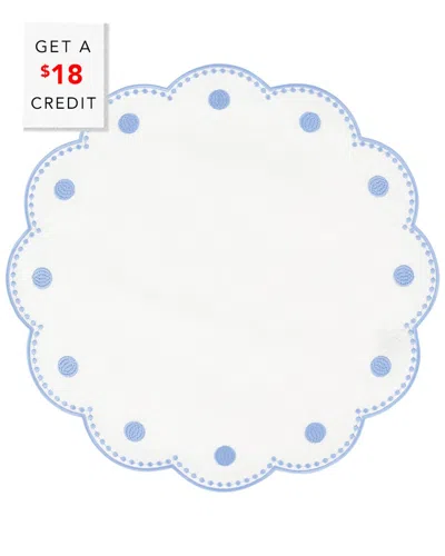 Vietri Tessuti Set Of 4 Round White Linen Placemats With Blue Dot Embroidery