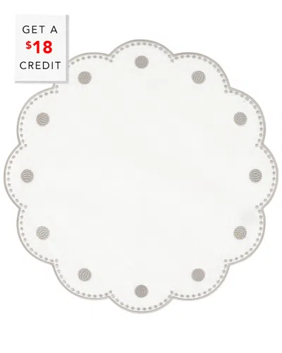 Vietri Tessuti Set Of 4 Round White Linen Placemats With Grey Dot Embroidery In Gray