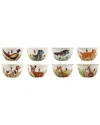 Vietri Set Of 8 Wildlife Assorted Cereal Bowls In Multi