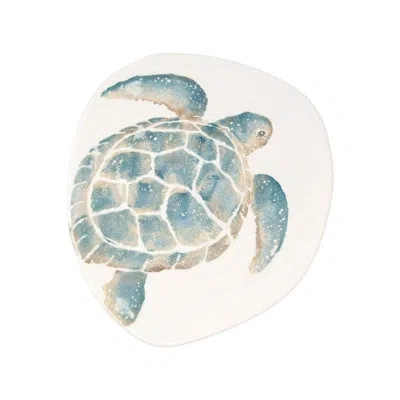 Vietri Tartaruga Dinner Plate In White;aqua Blue