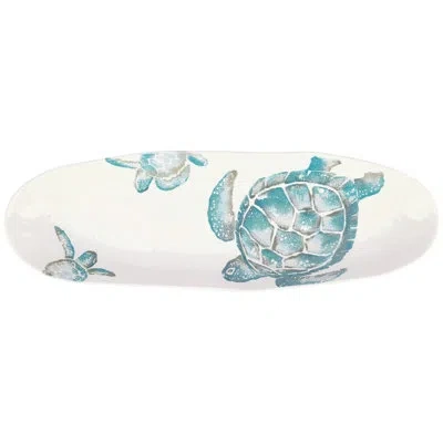 Vietri Tartaruga Long Oval Platter In White,teal