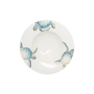 Vietri Tartaruga Small Serving Bowl In White;aqua Blue