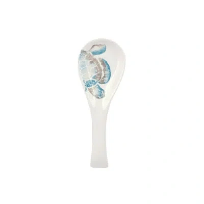 Vietri Tartaruga Spoon Rest In White;aqua